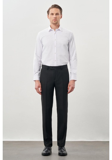Siyah Düz Gabardin Esnek Yan Cep Slim Fit Classic Pantolon 1003245209 001 Siyah