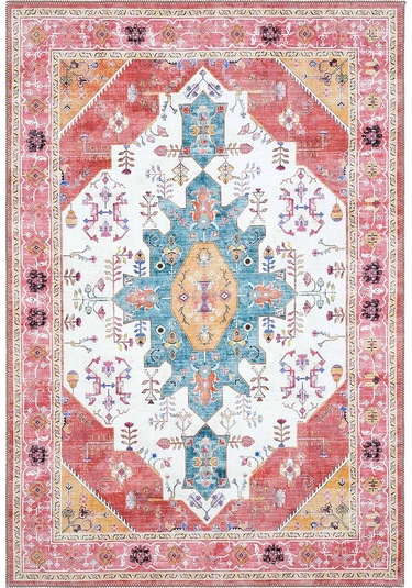 Cool Halı Beylerbeyi By 837 Pembe Halı Etnik Desenli Otantik Ev Salon Halısı Yıkanabilir Şönil Halı