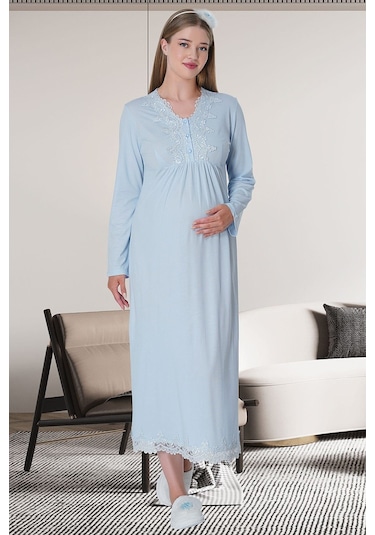 Mecit Pijama Mecit 1512 Mavi Hamile Lohusa Gecelik