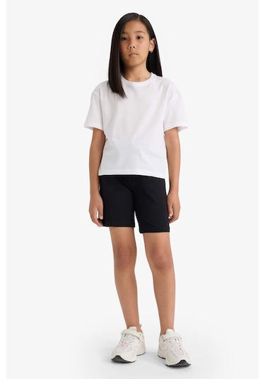 Defacto Kız Çocuk Relax Fit Beli Lastikli Basic Düz Şort D9058a825hsbk81 Siyah