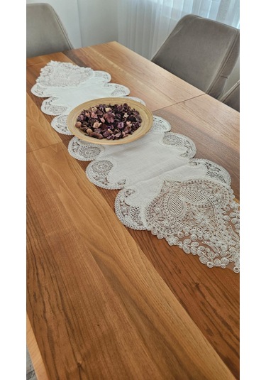 Şal Desen Fransız Dantelli Keten Gardeya Lüks Runner
