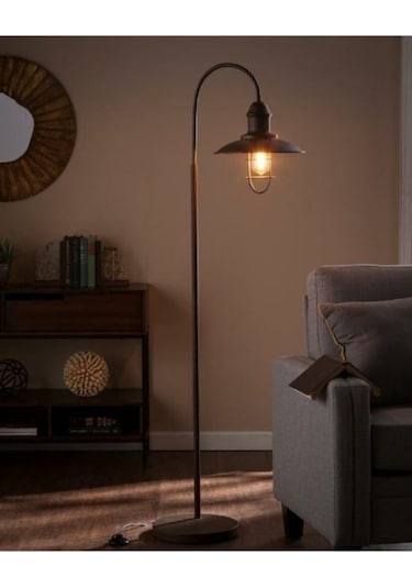 Rys Tasarım Retro Matal Siyah Kafesli Otantik Dekoratif Köşe Lambası Lambader