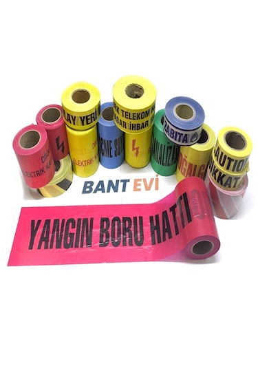 Yangın Boru Hattı İkaz Şeridi 20cmx250mt Yangın Emniyet Bandı