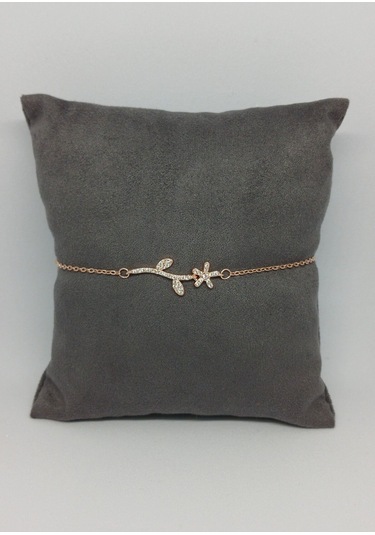 Sade Çiçek Dalı Desenli Gümüş Bileklik - Şık Ve Zarif Takı 1,74 Gr. Rose Gold