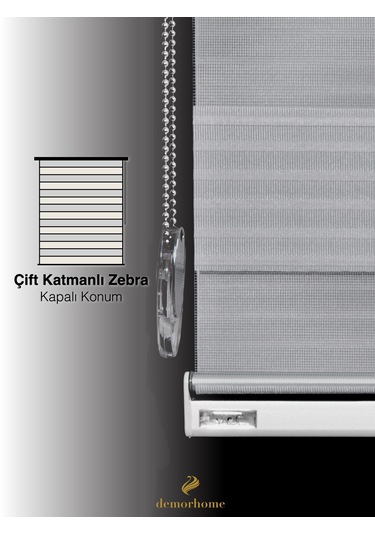 Br Demor Home Geniş Pliseli Açık Gri Zebra Stor Güneşlik Perde Metal Kasa Açık Gri