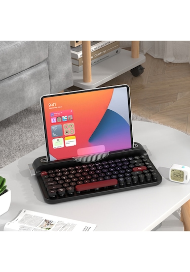 Ravelia Retro Kablosuz Klavye Bluetooth + 2.4g Çoklu Cihaz Yuvalı Pembe Siyah