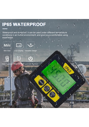 Maiyame Ip65 Su Geçirmez Dijital Eğim Ölçer, Manyetik Tabanlı, Lcd Ekranlı, 360 Ölçüm, Ahşap İşleri Ve İnşaat İçin