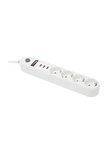 Icon Anahtarlı 3xUSB Çıkışlı 4'lü Akım Korumalı Priz Beyaz
