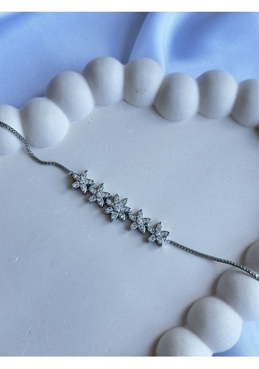 Çiçek Motif Silver Bileklik Gümüş