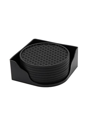 Novahub Siyah 8 Adet İçecekler Bardak Altlığı Tutucu İle Kaymaz Yivli Tasarım Silikon Bardak Altlığı İsıya Dayanıklı Bulaşık Makinesinde Yıkanabilir Bardak Mat Bar Malzemeleri Siyah Siyah