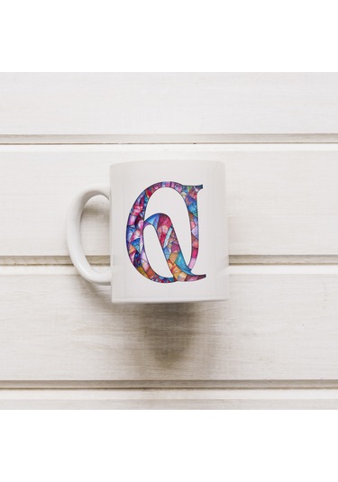 Q Harfi Bardak 330 Ml İsme/harfe Özel Hediye, Renkli Harf Tasarım Beyaz