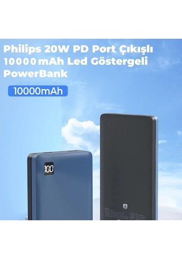 Philips 10000 Mah 22.5W USB Ve Type-C PD Üç Çıkışlı Led Göstergeli Powerbank
