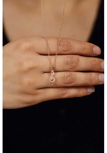 Roza Silver Zirkon Taşlı Rose Sol Anahtarı Minimal Gümüş Kolye