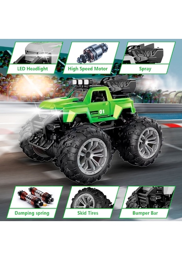 Uzaktan Kumandalı Şarjlı Duman Atan Araba 4x4 Buharlı Işıklı Uzaktan Kumandalı Off Road Araba Rc Stu Yeşil