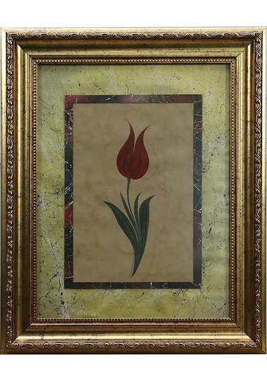 E38 El İşçiliği Kırmızı Desenli Lale Ebru Tablo 44 35 Cm-6460