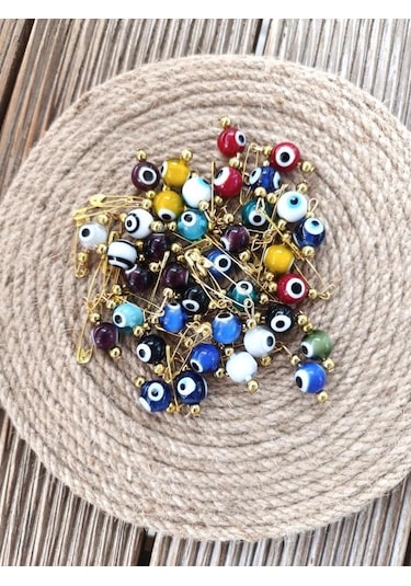 10 Adet 1 Cm Maşallahlık İğneli Cam Karışık Renkli Nazar Boncuğu