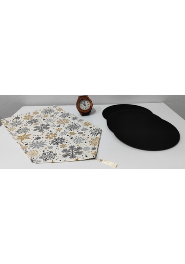 Kar Tanesi Desenli Runner Ve 4lü Supla Takımı Siyah