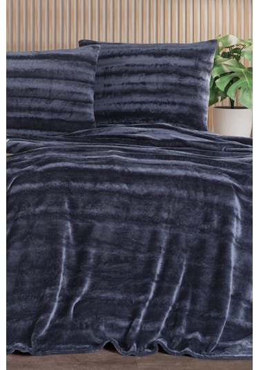Zebra Casa Cozy Çift Kişilik Battaniye Takımı Lacivert