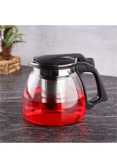 SÜZGEÇLİ CAM DEMLİK - ÇAYCI ÇAYDANLIK ÜZERİ TEK DEMLİK -900 ML Şeffaf