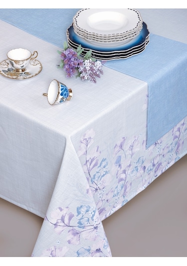 Cotton Box Baskılı Masa Örtüsü Seti Neva Gri 160x180