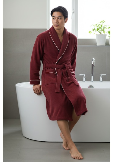 % 100 Pamuklu Laodikeia Şalyaka Bornoz Kadın Erkek Unisex Bordo