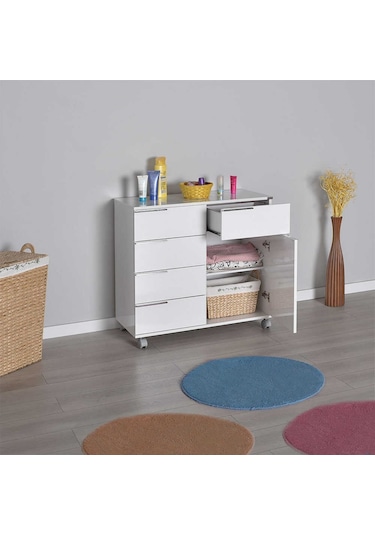 Diamond 5 Çekmeceli Tek Kapaklı Dolap - Lake Beyaz