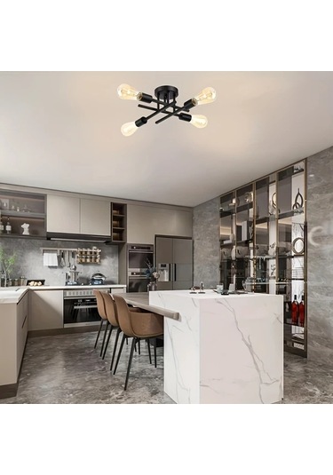 Dashanshop Siyah Vintage Demir Avize E27 E26 Ampul Aplikli Yatak Odası Salon Koridor Siyah