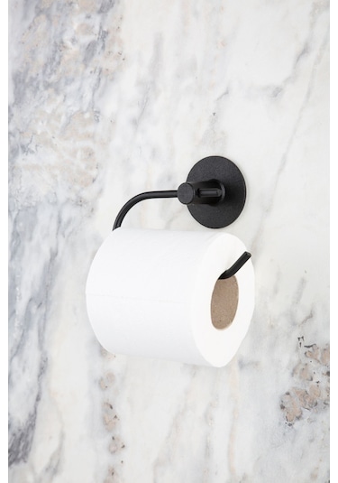 MultiStore Siyah Yuvarlak Yapışkanlı Halka Havluluk/Wc Tuvalet Kağıtlığı/Banyo Askısı Banyo Düzenleyici Seti Siyah
