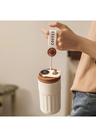 Akıllı Led Sıcaklık Göstergeli Çelik Termos/mug-400 Ml Krem