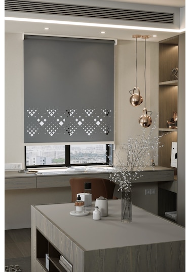 Lazer Kesim Mat Stor Perde, Lazer Kesimli Modern Serisi, M-5004 Antrasit Renk Antrasit