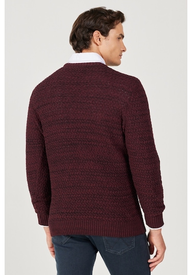 Wrangler Regular Fit Normal Kesim Bisiklet Yaka Bordo Erkek Triko Kazak W232580810 Bordo