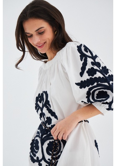 Peraluna MASUMI DRESS %100 Pamuk Diz Hizası Yazlık Kadın Elbise B