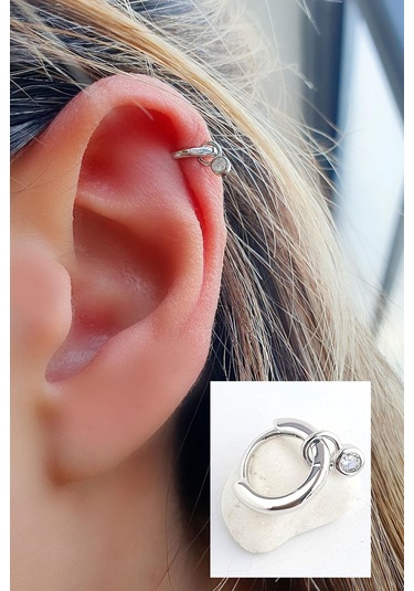 Zirkon Taş Detaylı 925ayar Gümüş Tragus Kıkırdak Helix Halka Piercing