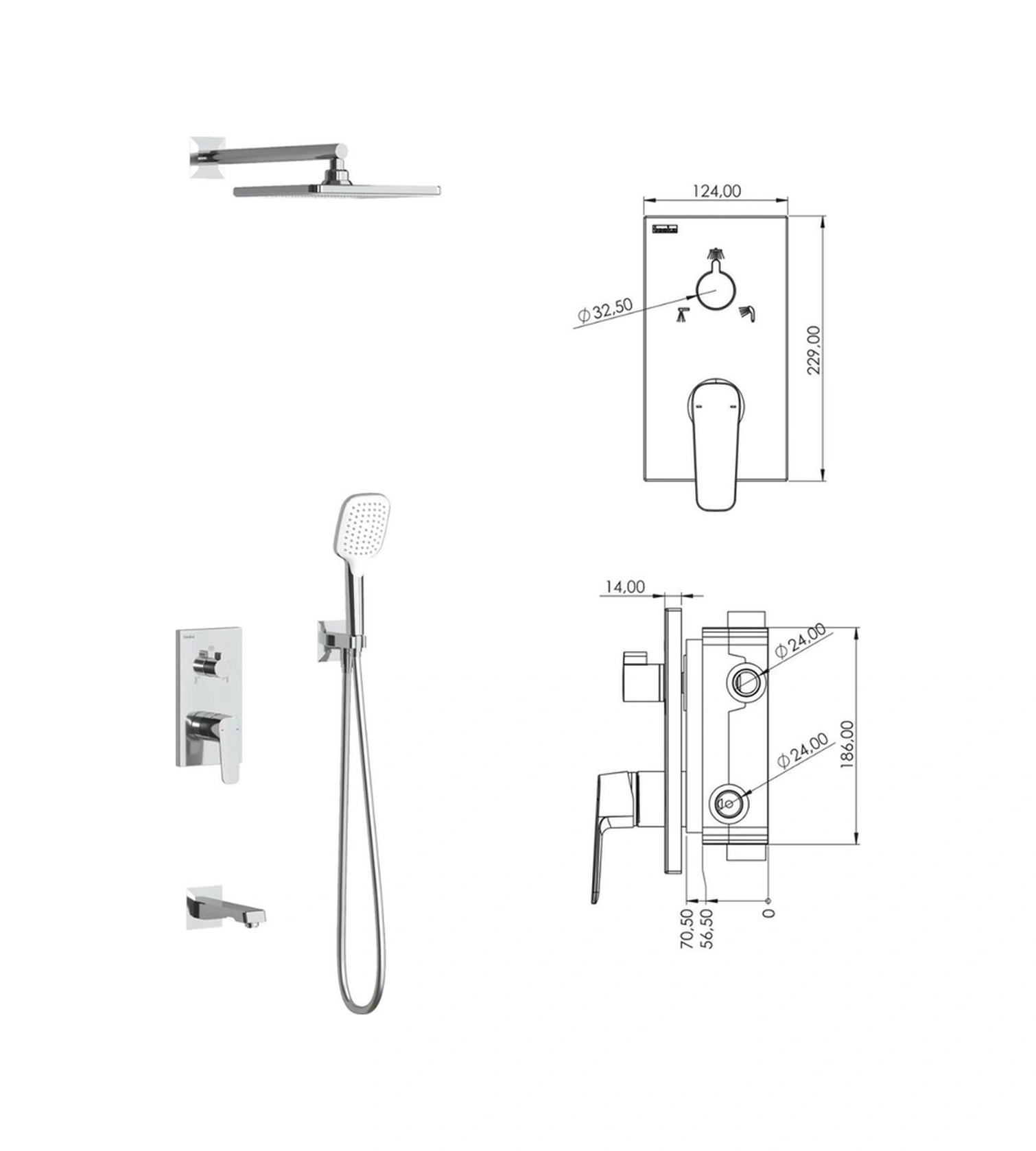 Boheme Simena Siyah Üç Yönlü Ank. Duş Batarya Seti Siyah