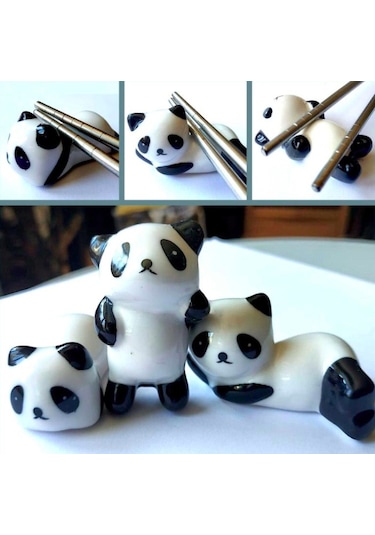 Omeniv 3 Adet Chopstick Standı Sushi Panda Japon Porselen