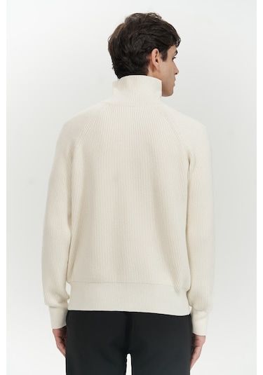 Brock Tam Fermuarlı Ekru Erkek Triko Kazak Ekru