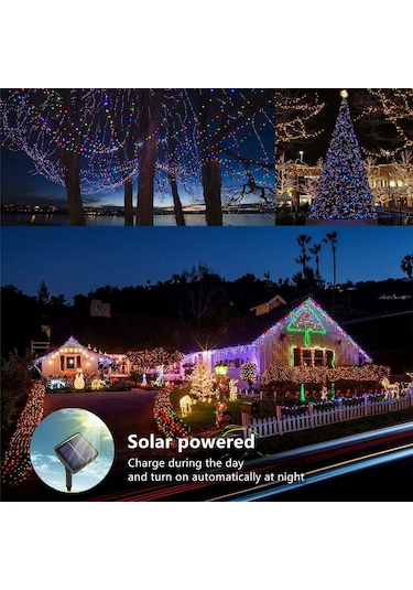 Teltree Güneş Enerjili 200 Led İp Lambası - 20m Su Geçirmez Bakır Tel, 8 Aydınlatma Modu, Dışarı/içeri, Bahçe, Düğün Dekorasyonu Diğer