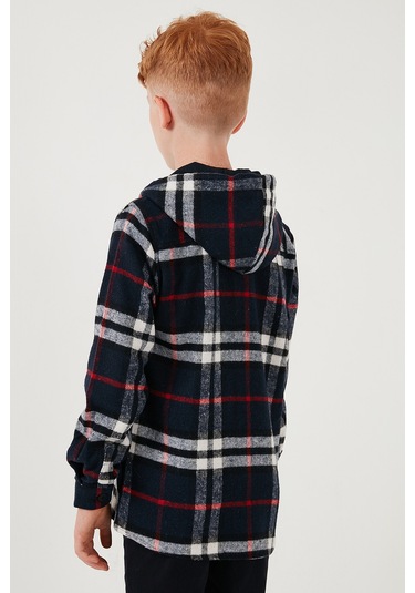 Lela Kapüşonlu Çift Cepli Ekoseli Oduncu Erkek Çocuk Gömlek Cf25W81786 Lacivert