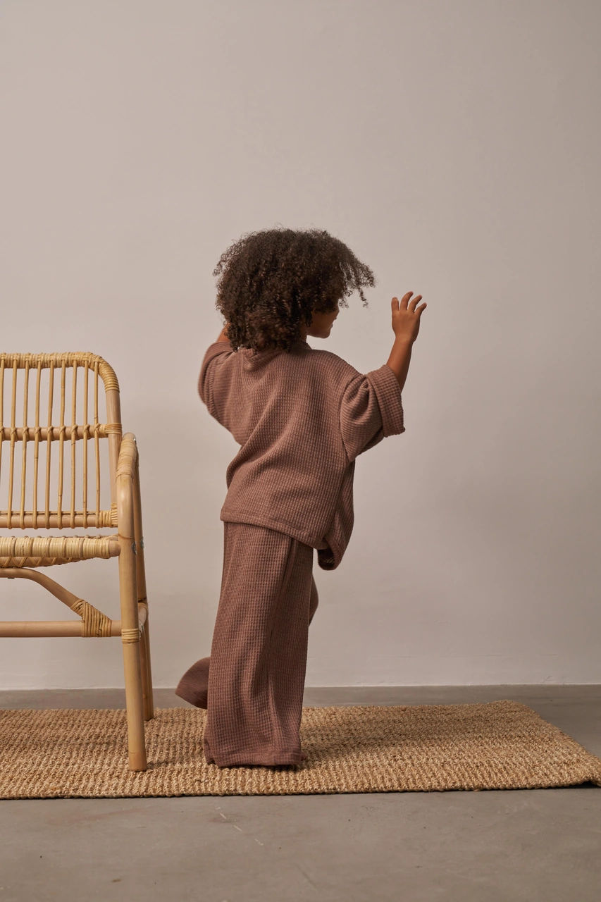 Kahverengi Waffle Bağlamalı Takım Kahverengi