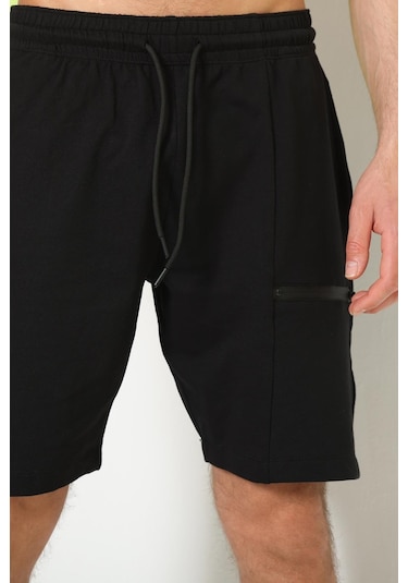 Erkek Fermuar Detaylı Şort Siyah