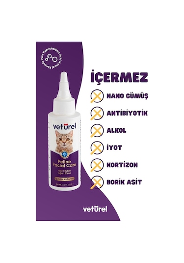 Veturel Kedi Yüz Temizleme Kulak Burun Ağız Çene Gözyaşı Lekesi Bakım Spreyi 3 x 100 ML