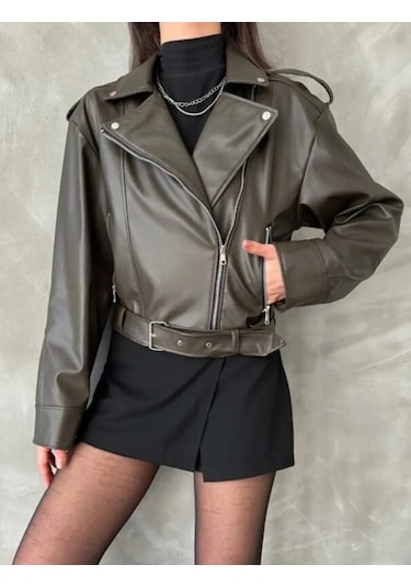 Genculus Kemerli Kadın Deri Ceket Yeni Sezon Oversize Çok Renkli