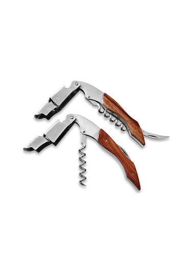 Sones 2 Adet Ahşap Saplı Profesyonel Çok İşlevli Çift Çelik Başlı Taşınabilir Vida Tirbuşon Şarap Şişesi Açacağı Diğer