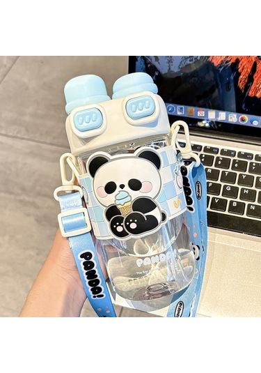 Jian Fan Çift Kapaklı Plastik Saman İçme Bardağımavisi Mavi