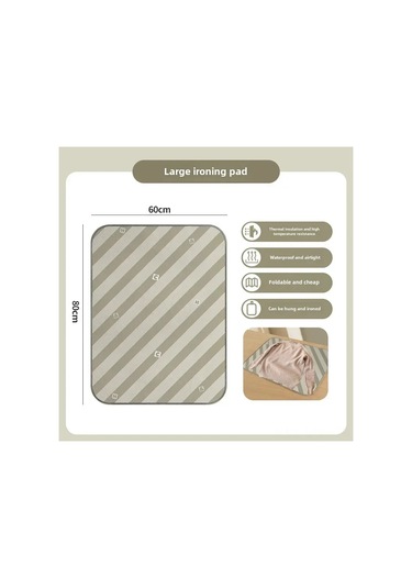 Moveevo Ev İçin Çok Amaçlı Katlanabilir Ütü Yastığı Yeşil Çizgili Orta Boy 70x40cm - Isı Yalıtımlı Kumaş + Yanma Engelleme Eldiveni Diğer