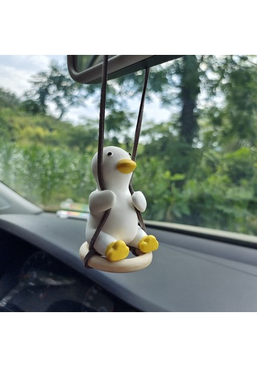 Yifomall Sevimli Pembe Kurdeleli Araç Kokusu - Dayanıklı Alçı Dekoratif Araç Askısı Pembe Kurdeleli Salıncak Ördek