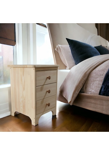 Retro Doğal Ahşap 3 Çekmeceli Komodin 1. Sınıf Masif Çam Ağacı 35