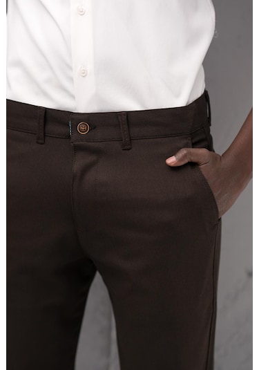 Slimfit Pamuklu Likralı Esnek Mevsimlik Kumaş Pantolon Kahverengi