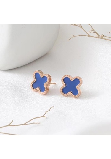 Mavi Moda Solmayan Titanyum Çelik Dört Yapraklı Yonca Küpe Kadın Moda Basit Küpe Kıdemli Şans Duygusu Küpe