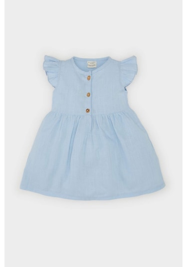 DeFacto Kız Bebek Basic Düz Kısa Kollu Flamlı Poplin Yazlık Elbise Z7402A225SMBE343